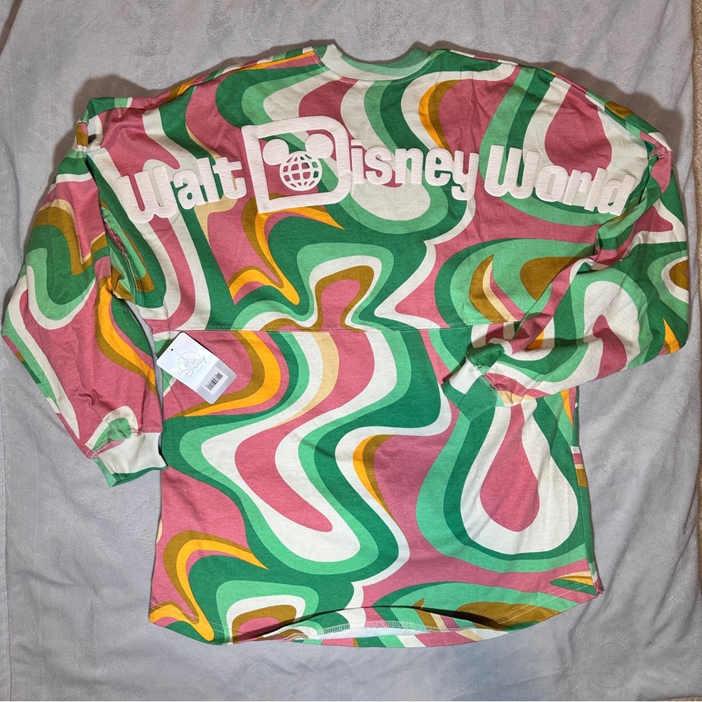 Disney Women's Unisex Long Sleeve Top - Multicolor Pink Green Orange Swirl